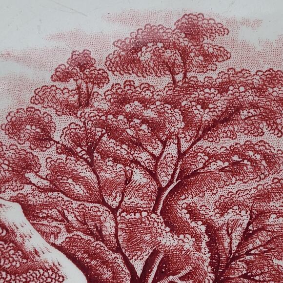 Enoch Wood's English Scenery Wood & Sons Cottagecore Red Transferware Chop Plate - Picture 8 of 13